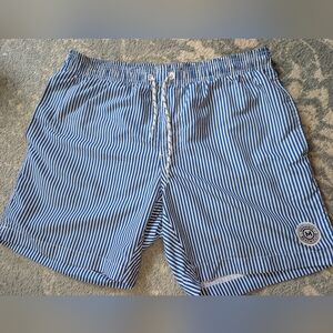 Men's Maamgic Blue And White Striped Swim Trunks